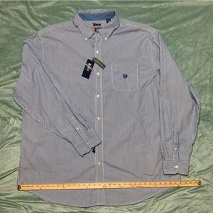 Chaps Mens Button Down Shirt 3XT BIG Blue Stripe Long Sleeve Pocket NWT